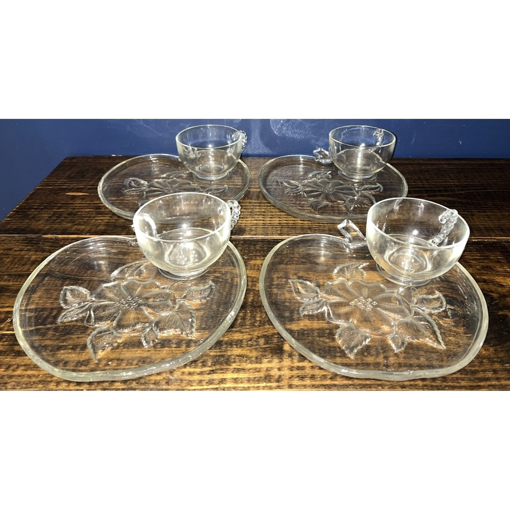 Hazel Atlas Glass Apple Orchard Crystal Style‎ Old Snack Tea Party Set 8 Pieces